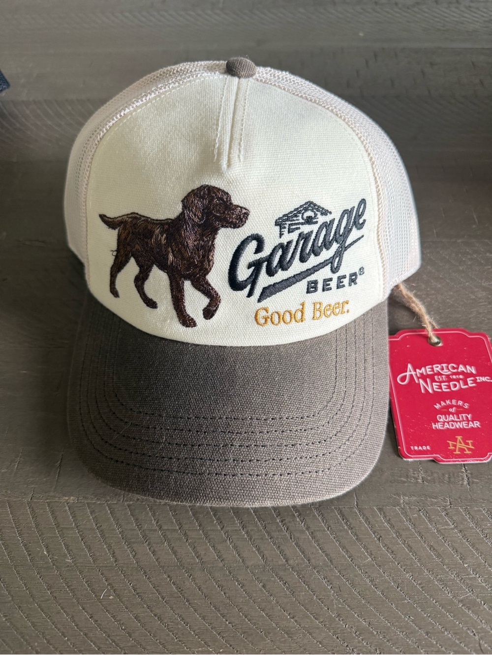 American Needle Brown & Cream Embroidered Dog Trucker Hat